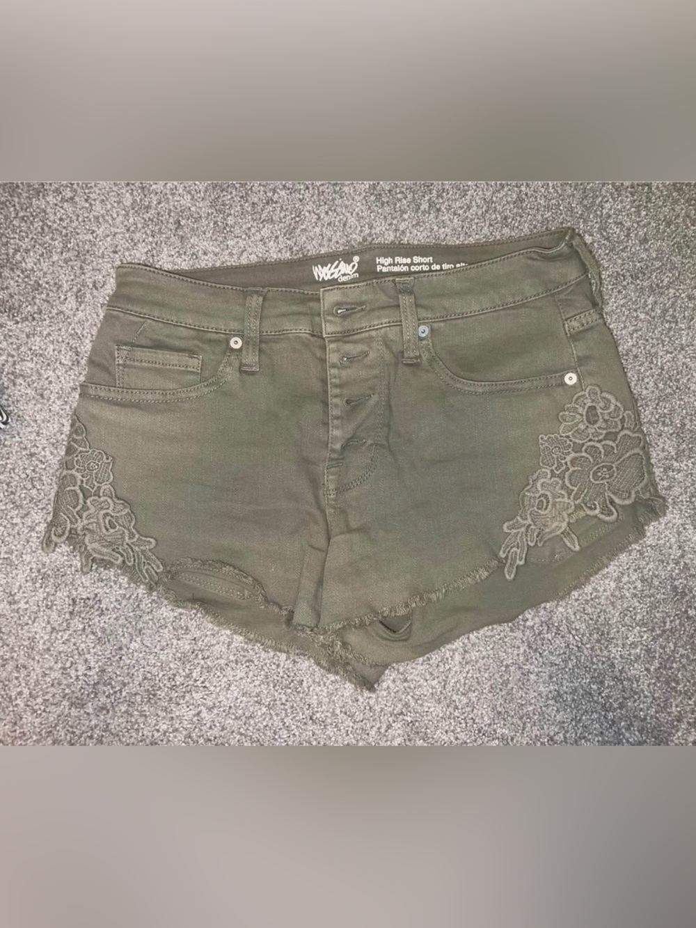 Mossimo Supply Co. Khaki Green Frayed Denim Shorts